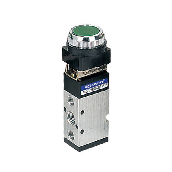 Mechanical Pneumatic Valve 3 / 2 Way , Plat Round Green Button Manual